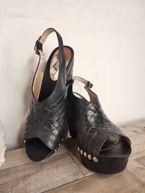 Michael Kors Harlow Black Studded Leather Platform Wedge Sandals Size 10M